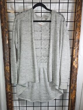 Knox Rose Heather Gray Open-Front Cardigan with Lace-Back Panel